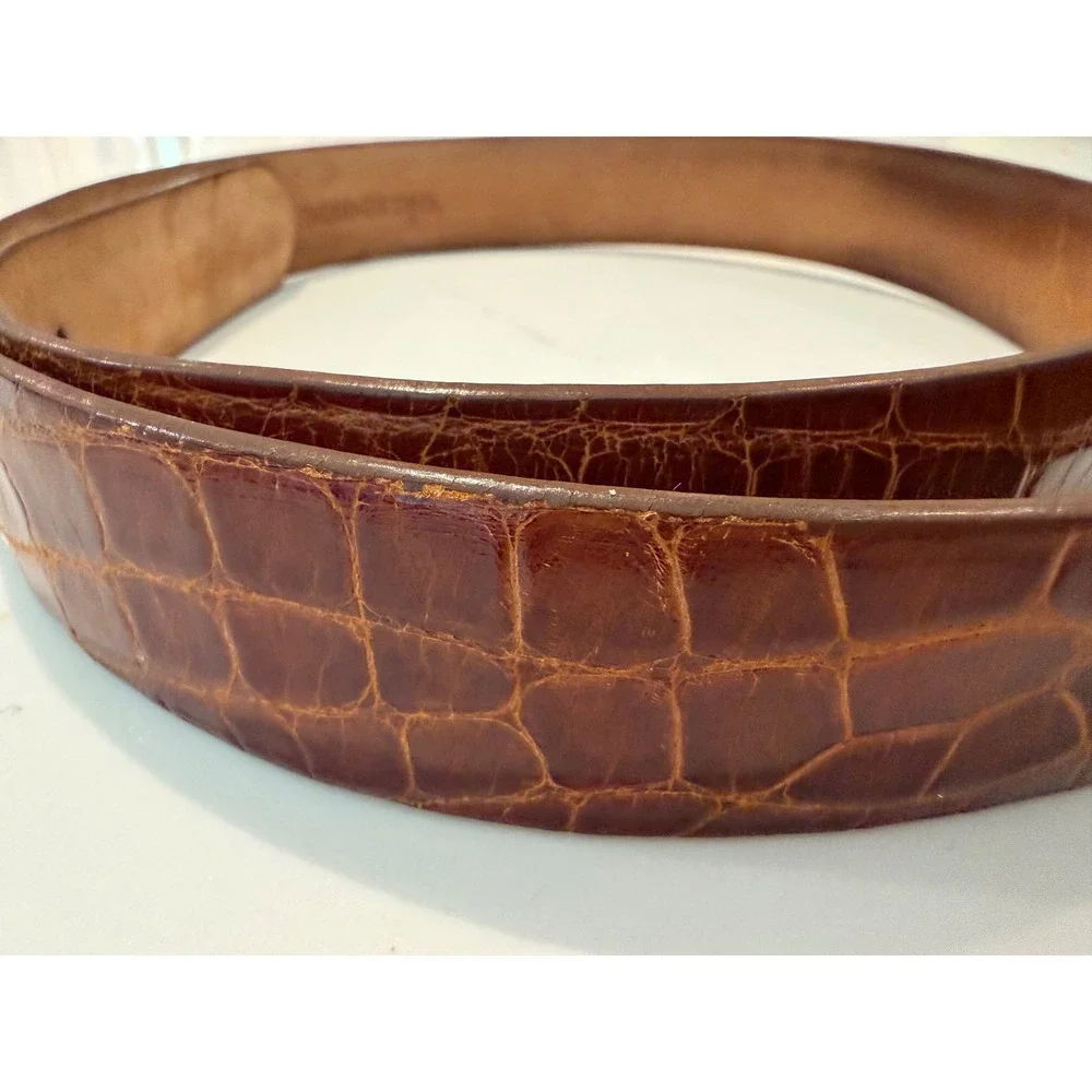 W. Kleinberg Glazed Genuine Alligator Leather Belt Cognac Brown USA Buckle 36